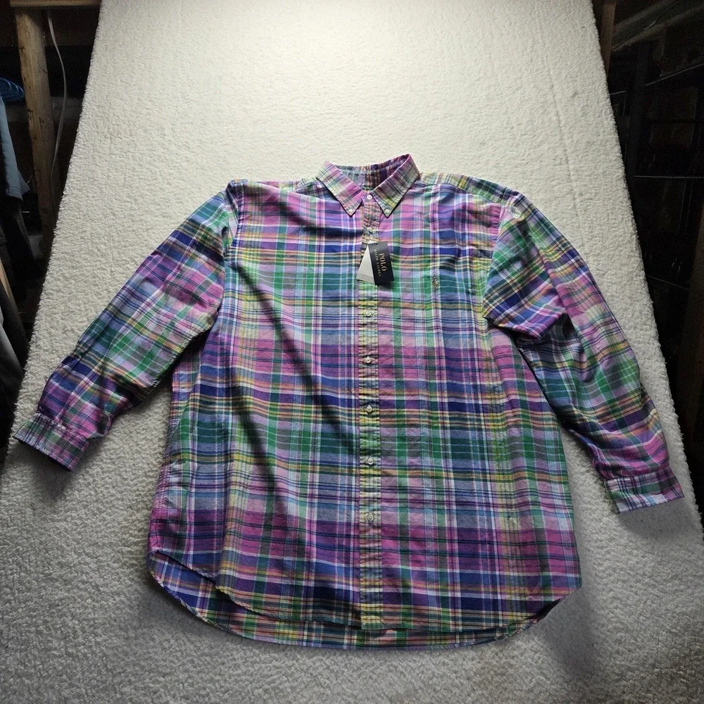 Polo Ralph Lauren Shirt Mens Big 3XLT Multicolor Plaid Long Sleeve Button-Down